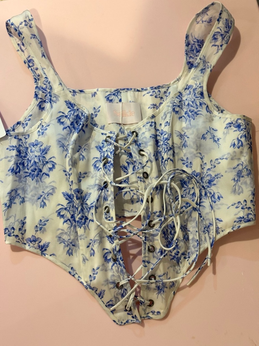 Selkie Blue Floral Lace-Up Corset Top